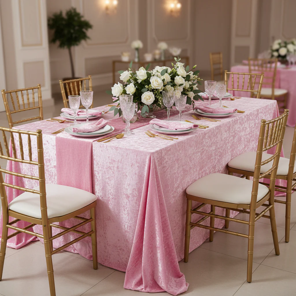 Velvet 90"x132" Rectangular Tablecloth - Pink - Image 2