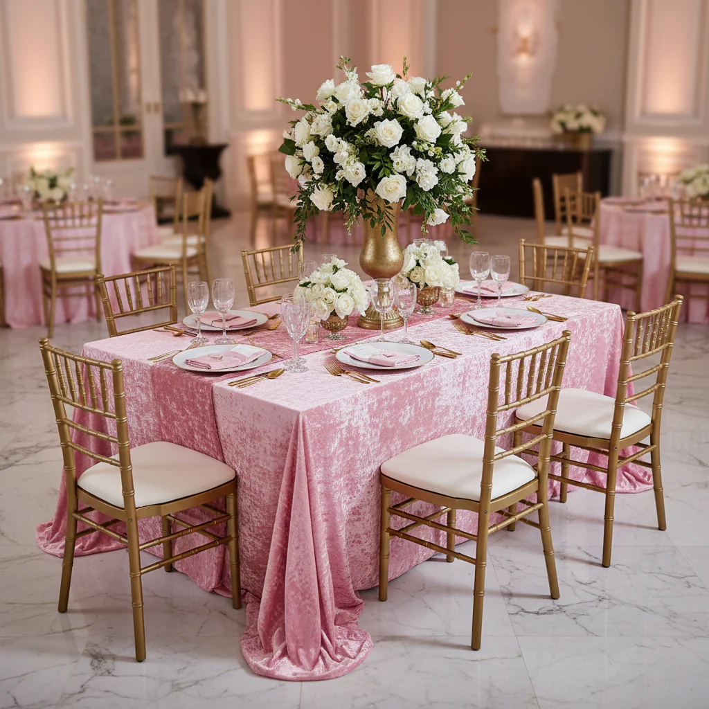 Velvet 90"x132" Rectangular Tablecloth - Pink - Image 3