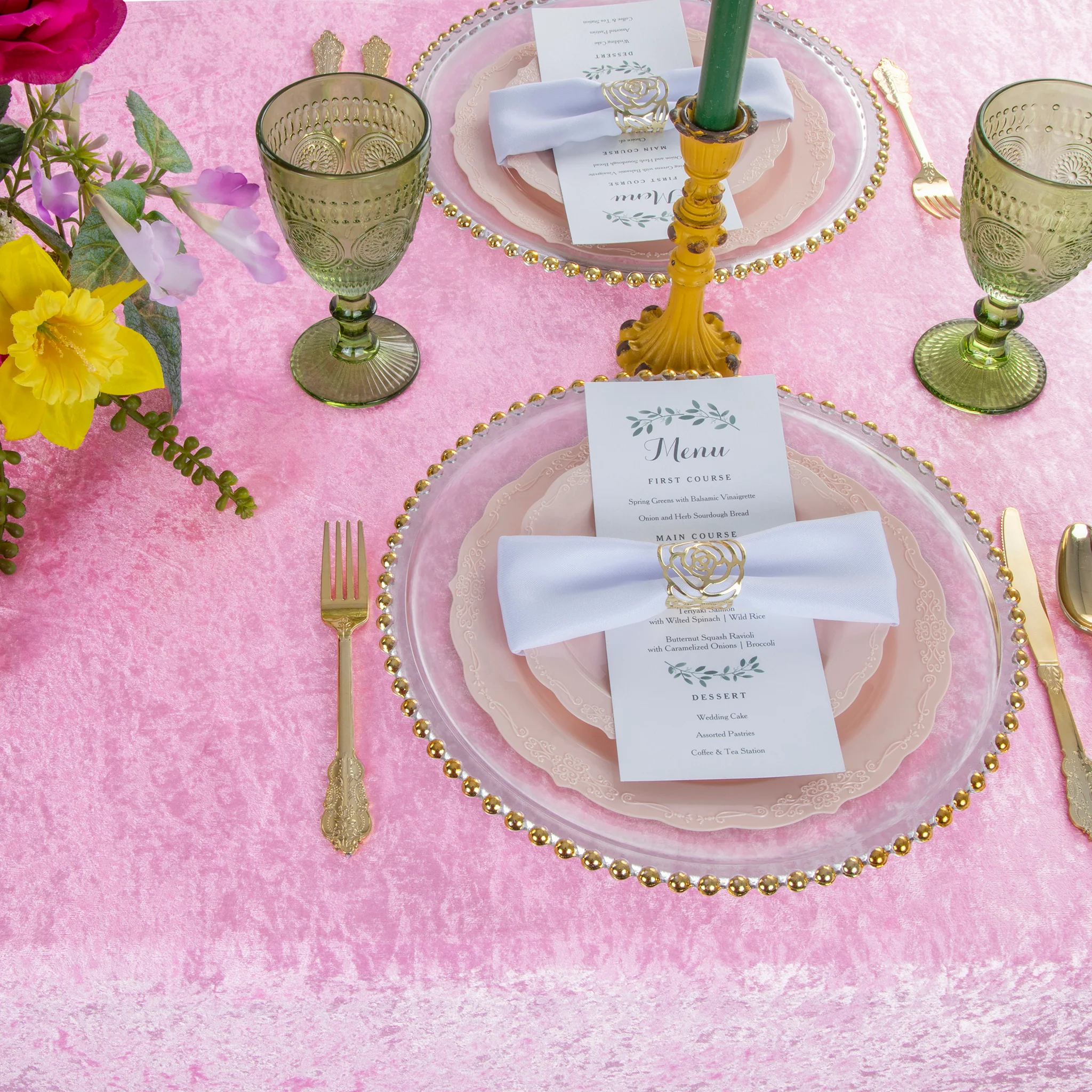 Velvet 90"x132" Rectangular Tablecloth - Pink - Image 4