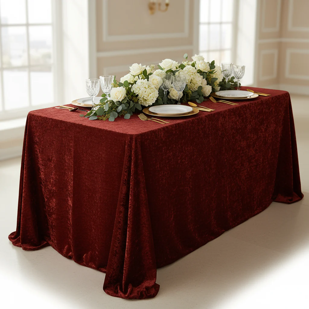 Velvet 90"x132" Rectangular Tablecloth - Apple Red - Image 2