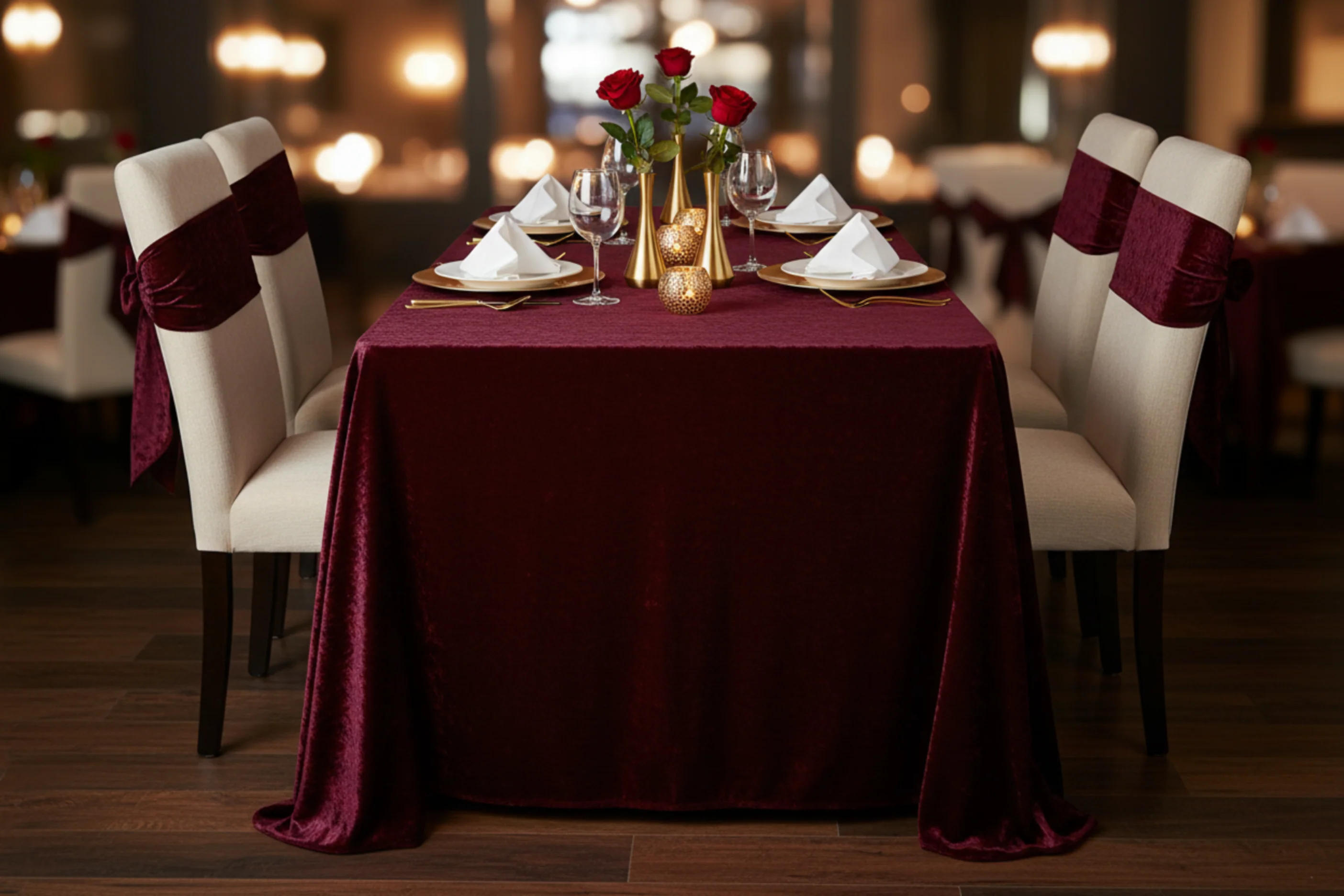 Velvet 90"x132" Rectangular Tablecloth - Cabernet - Image 3