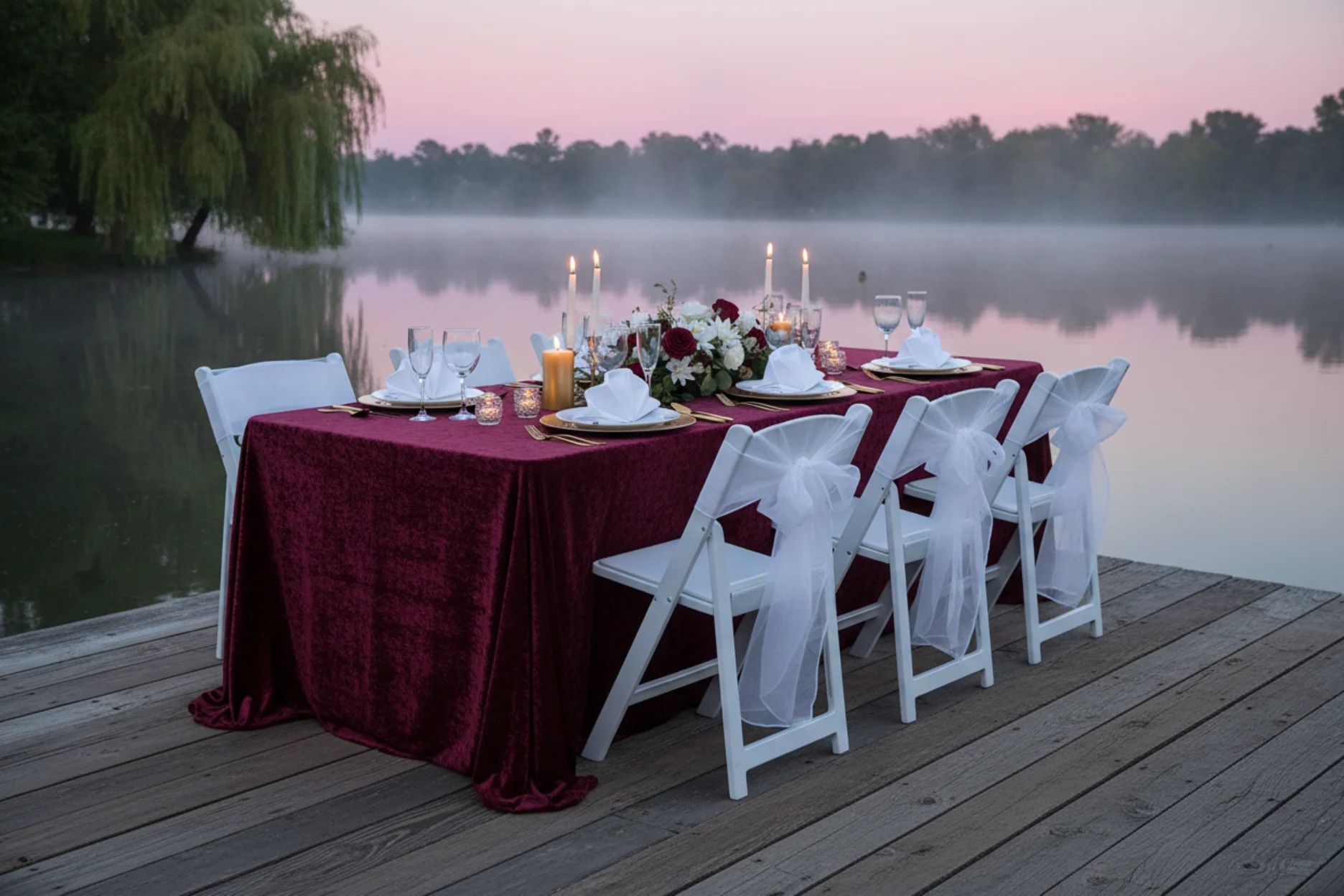 Velvet 90"x132" Rectangular Tablecloth - Cabernet - Image 4