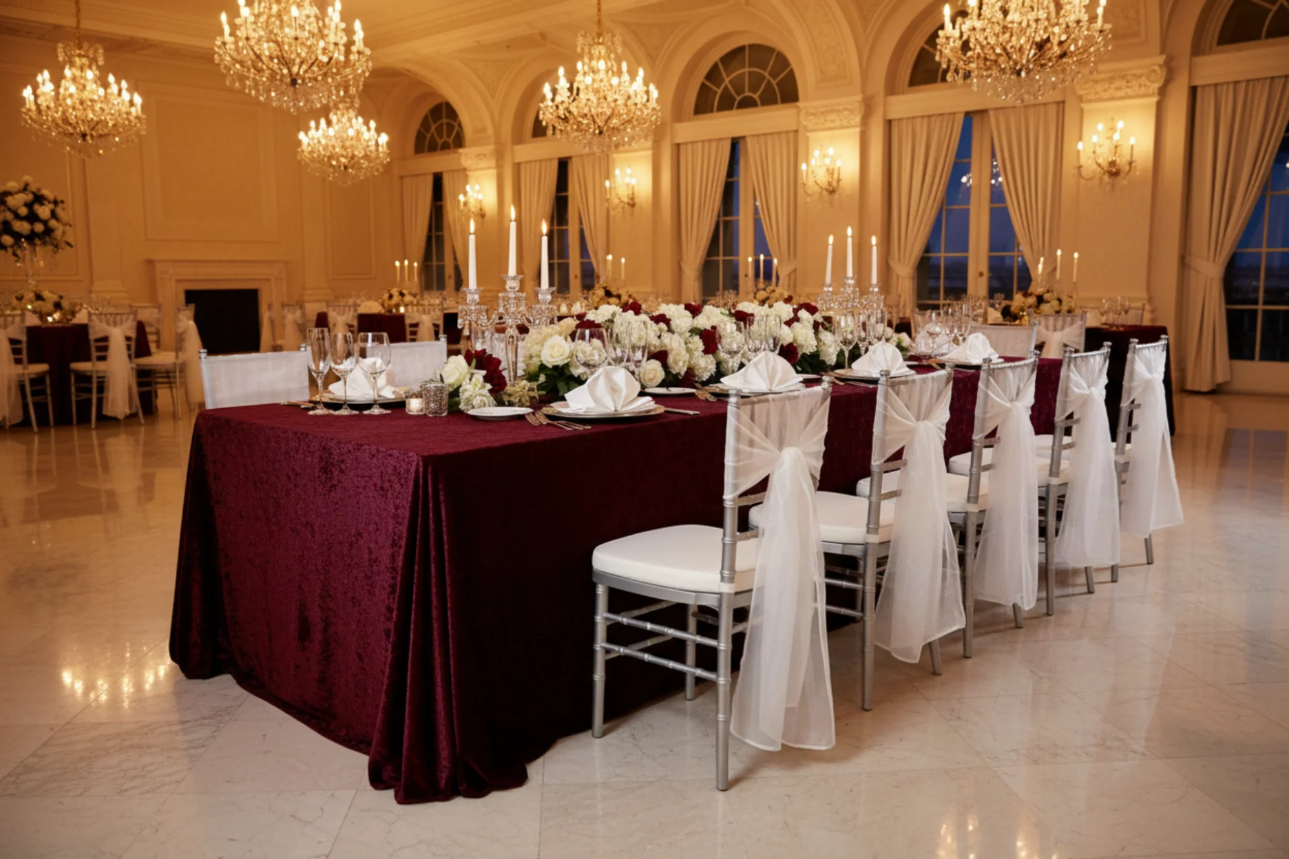 Velvet 90"x132" Rectangular Tablecloth - Cabernet - Image 5
