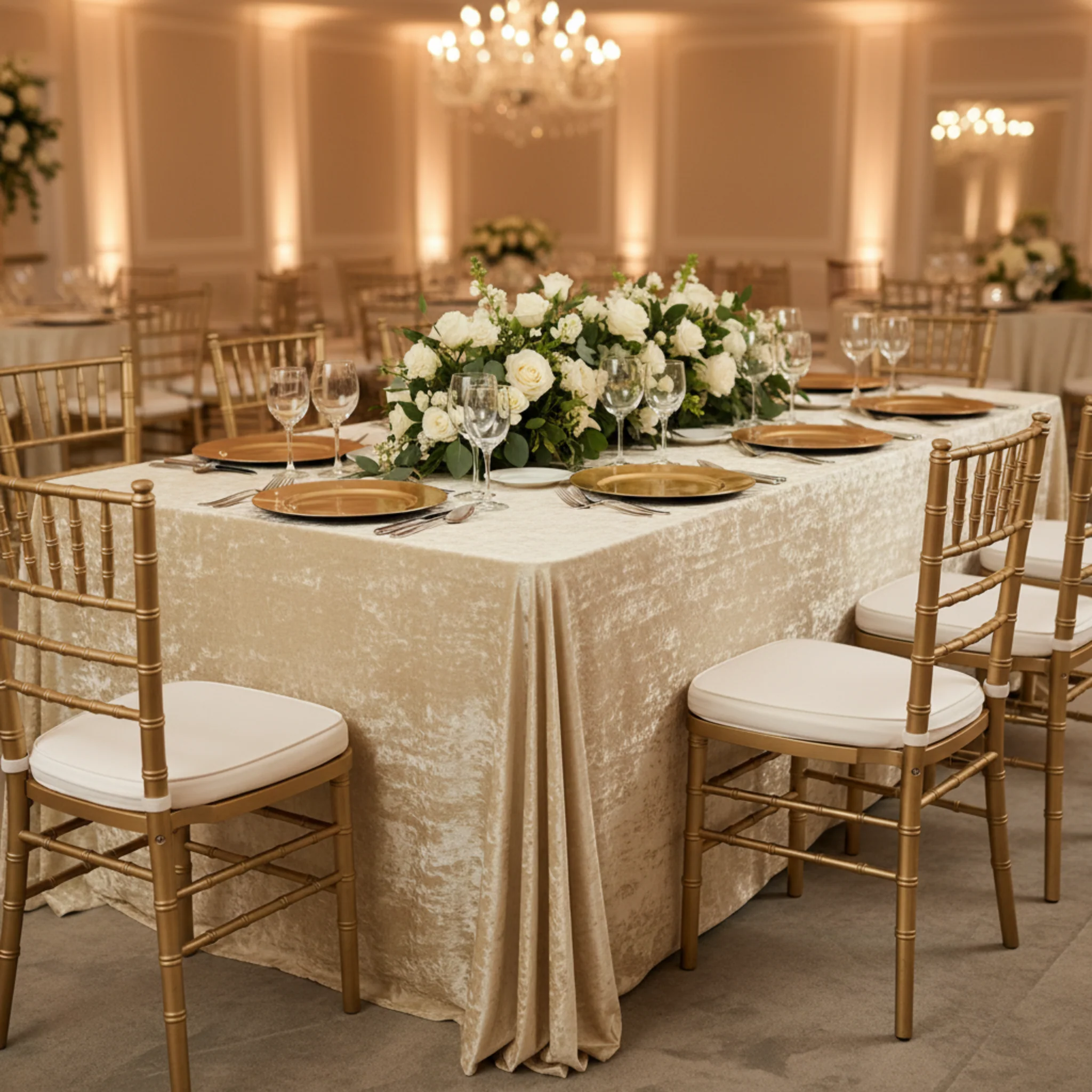 Velvet 90"x132" Rectangular Tablecloth - Champagne - Image 4