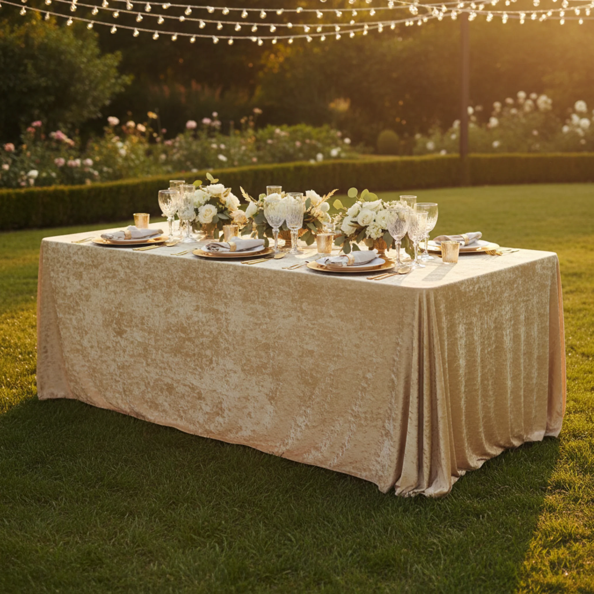 Velvet 90"x132" Rectangular Tablecloth - Champagne - Image 5