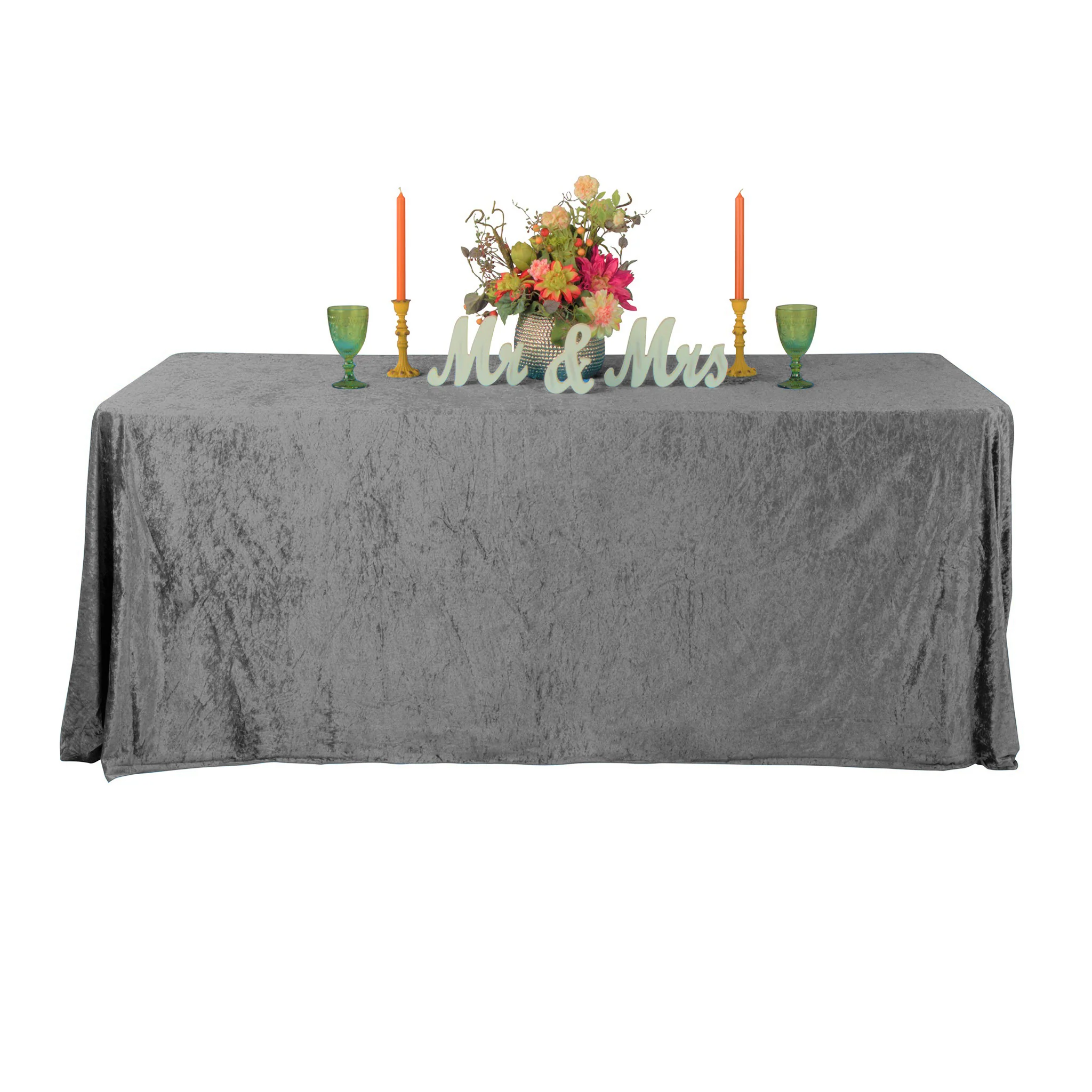 Velvet 90"x132" Rectangular Tablecloth - Charcoal - Image 2