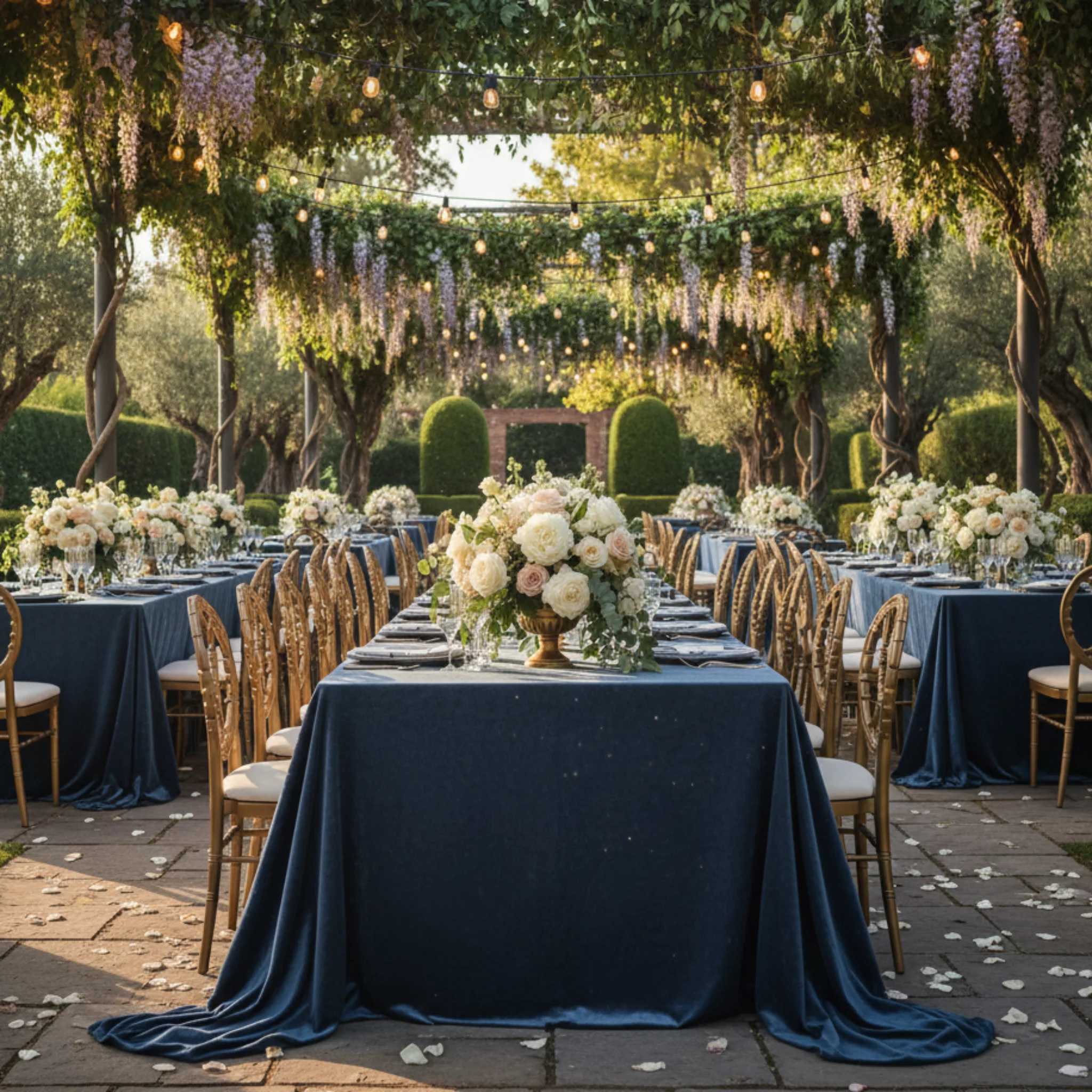 Velvet 90"x132" Rectangular Tablecloth - Dark Slate Blue - Image 3