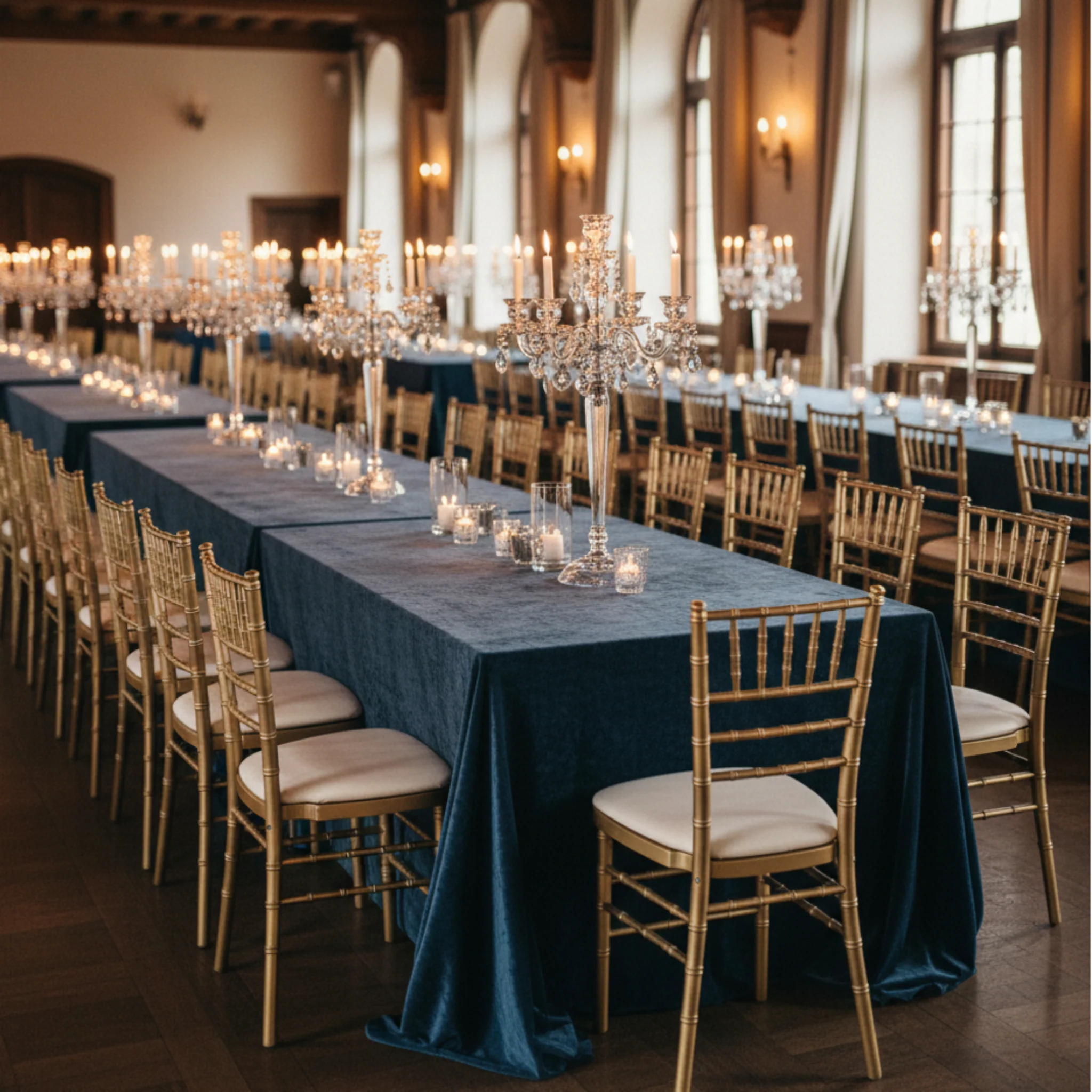 Velvet 90"x132" Rectangular Tablecloth - Dark Slate Blue - Image 5