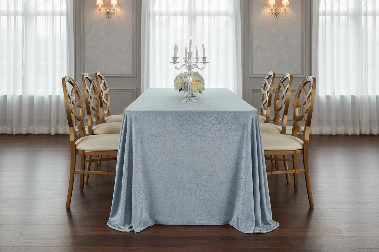 Velvet 90"x132" Rectangular Tablecloth - Dusty Blue - Image 4