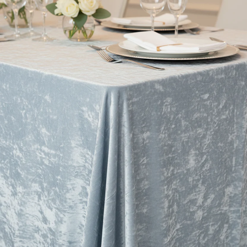 Velvet 90"x132" Rectangular Tablecloth - Dusty Blue - Image 5
