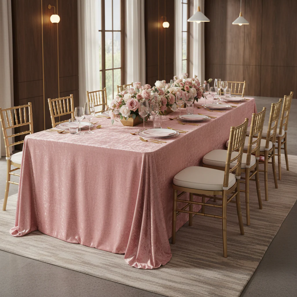 Velvet 90"x132" Rectangular Tablecloth - Dusty Rose/Mauve - Image 2