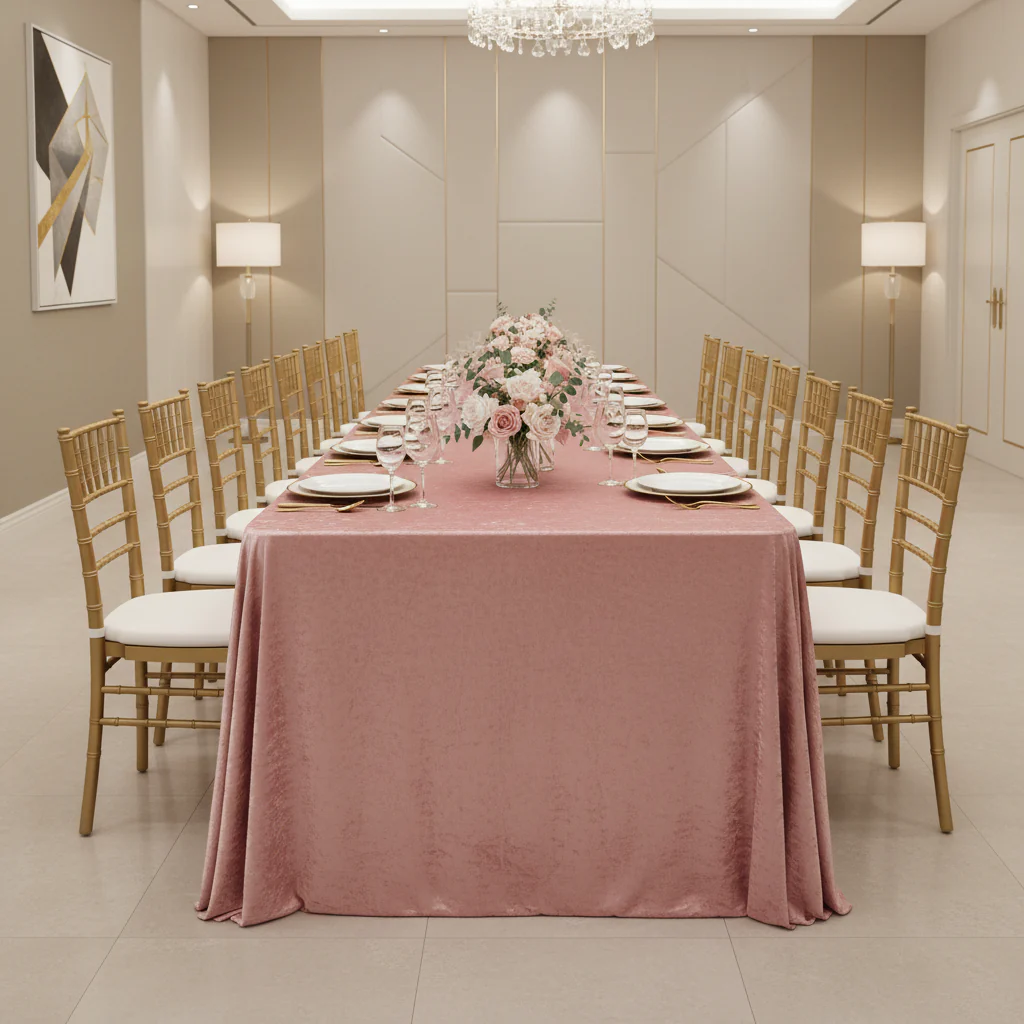 Velvet 90"x132" Rectangular Tablecloth - Dusty Rose/Mauve - Image 3