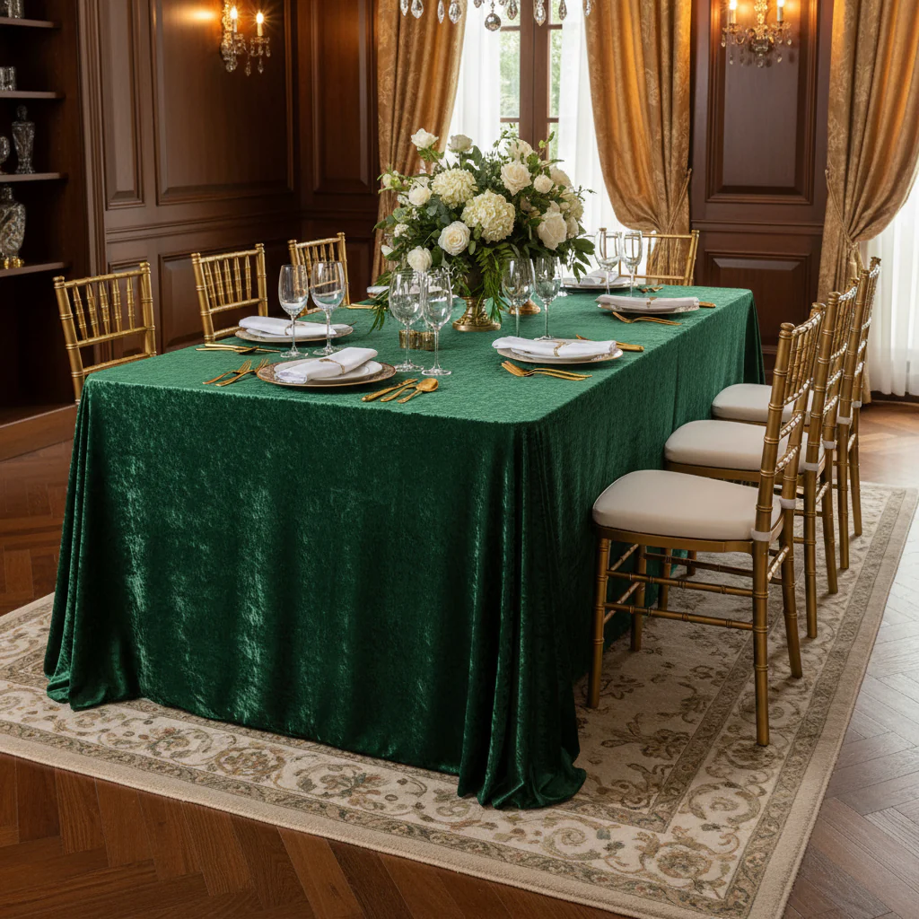 Velvet 90"x132" Rectangular Tablecloth - Emerald Green - Image 2