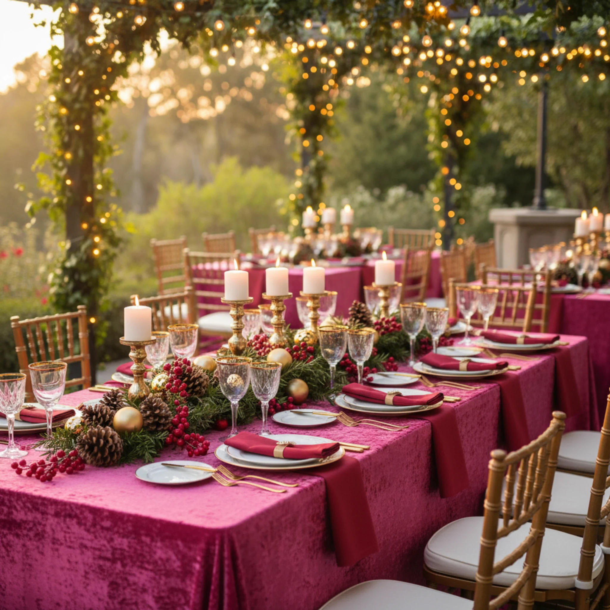 Velvet 90"x132" Rectangular Tablecloth - Fuchsia - Image 4