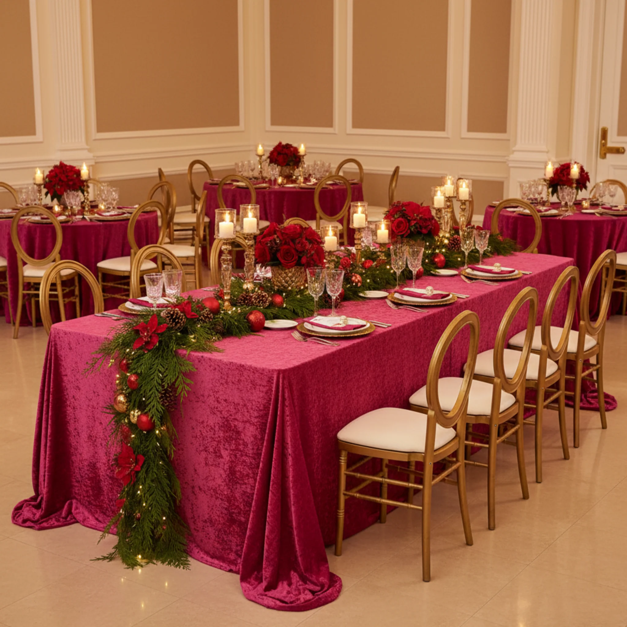 Velvet 90"x132" Rectangular Tablecloth - Fuchsia - Image 5