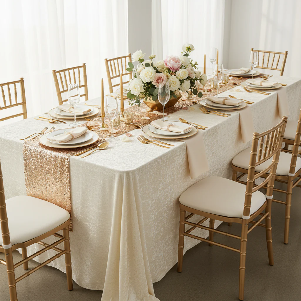 Velvet 90"x132" Rectangular Tablecloth - Ivory - Image 2
