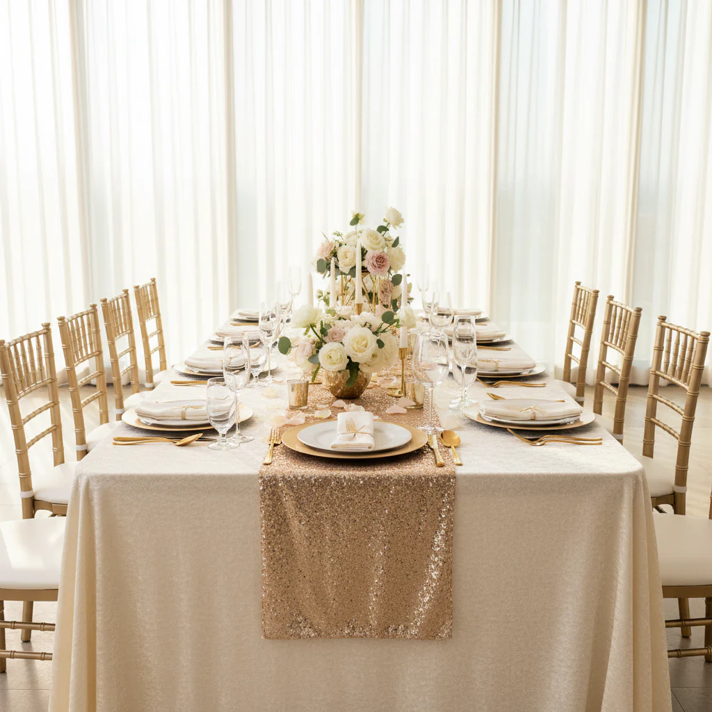 Velvet 90"x132" Rectangular Tablecloth - Ivory - Image 3