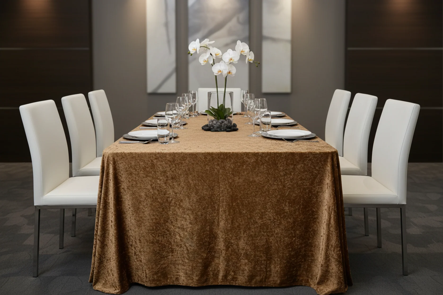 Velvet 90"x132" Rectangular Tablecloth - Mocha Brown - Image 6