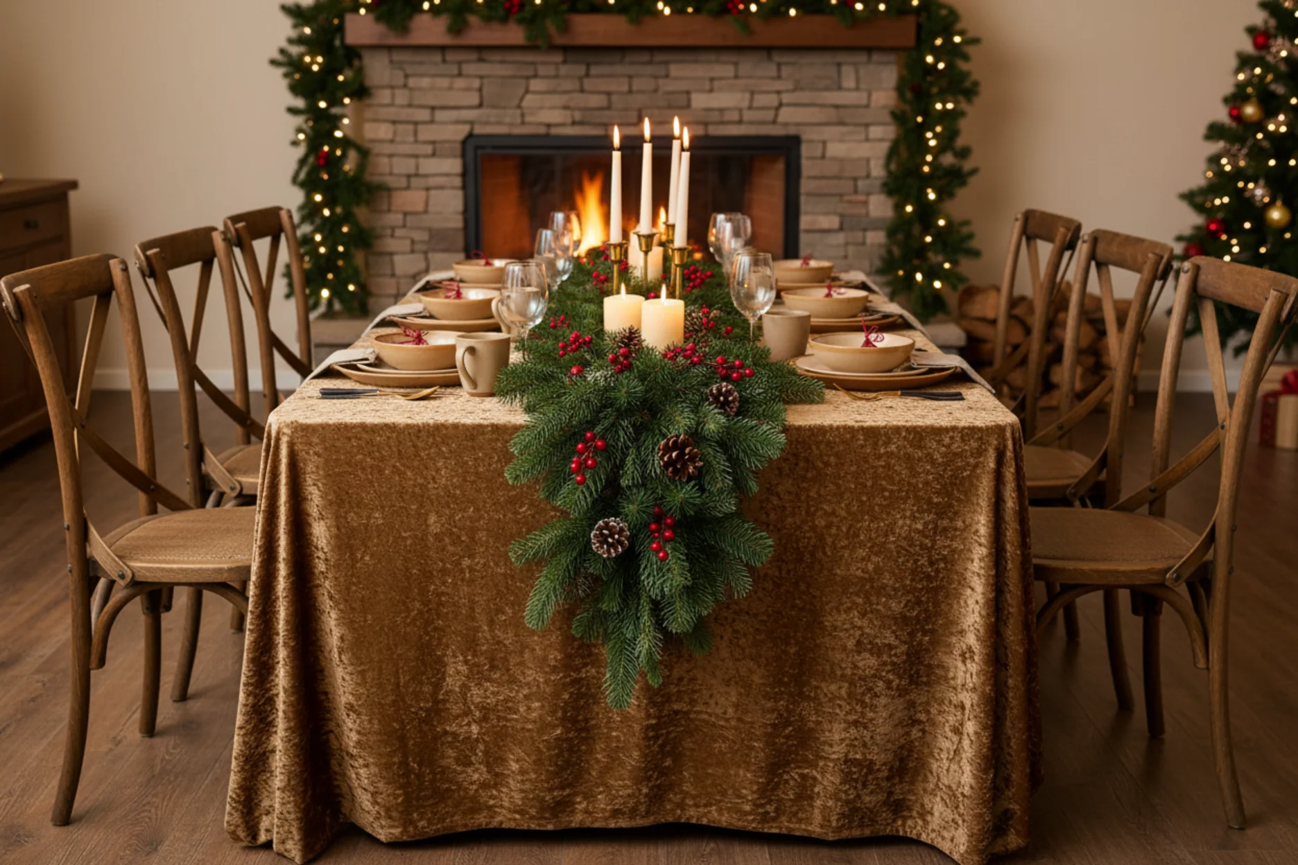 Velvet 90"x132" Rectangular Tablecloth - Mocha Brown - Image 8