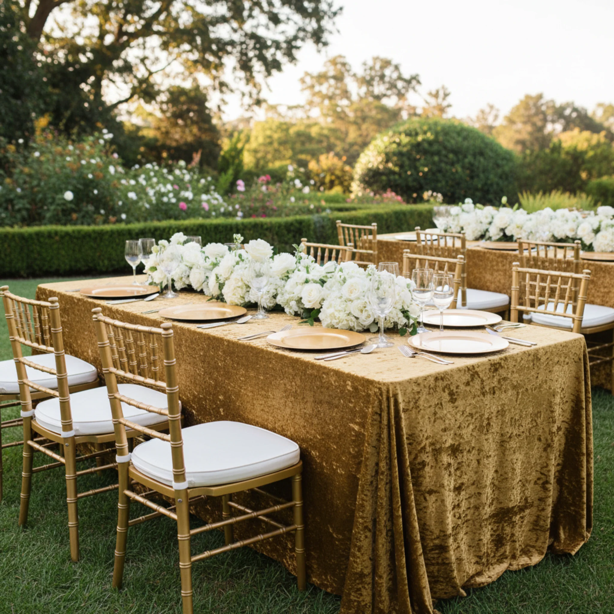 Velvet 90"x132" Rectangular Tablecloth - Mustard Gold - Image 4