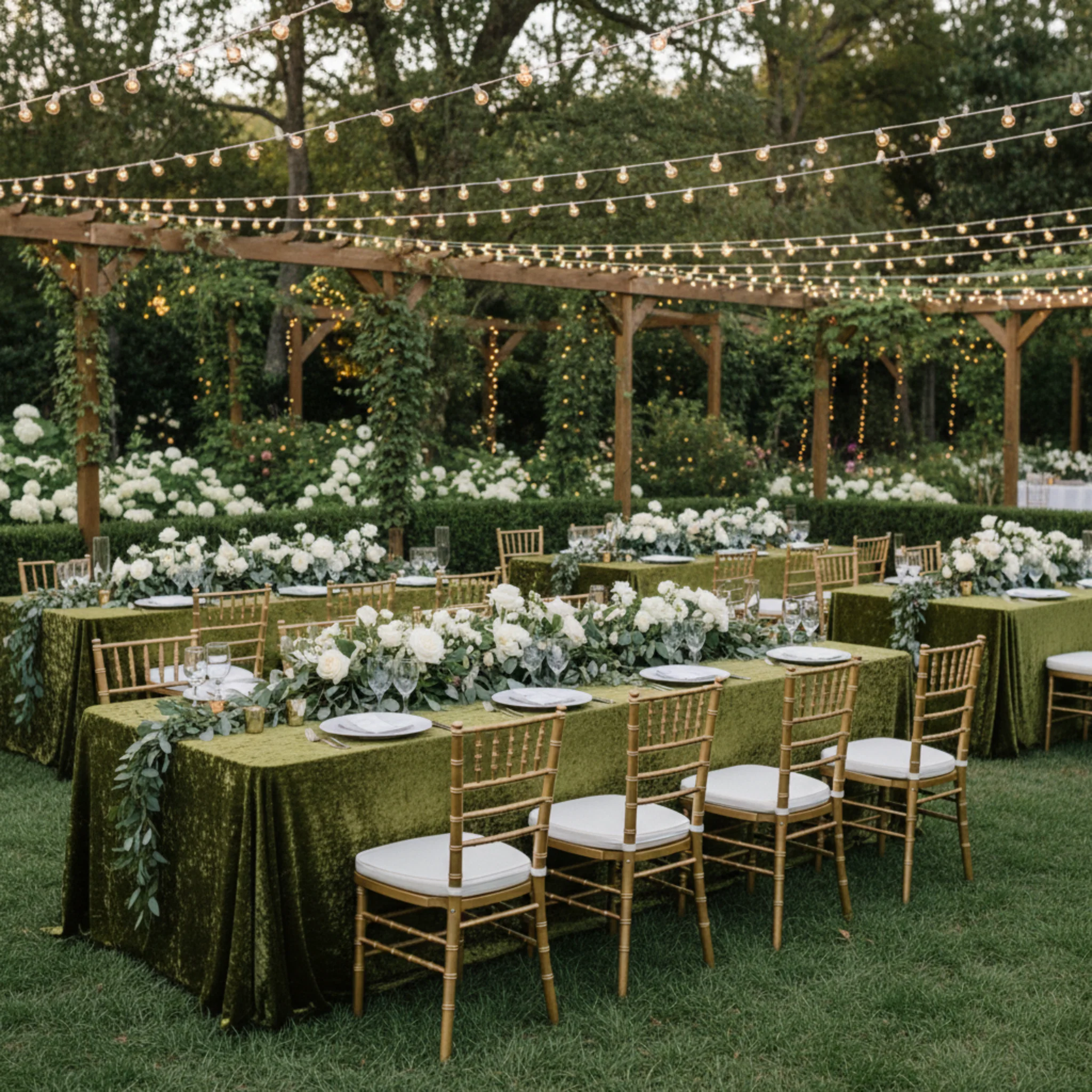 Velvet 90"x132" Rectangular Tablecloth - Olive Green - Image 11