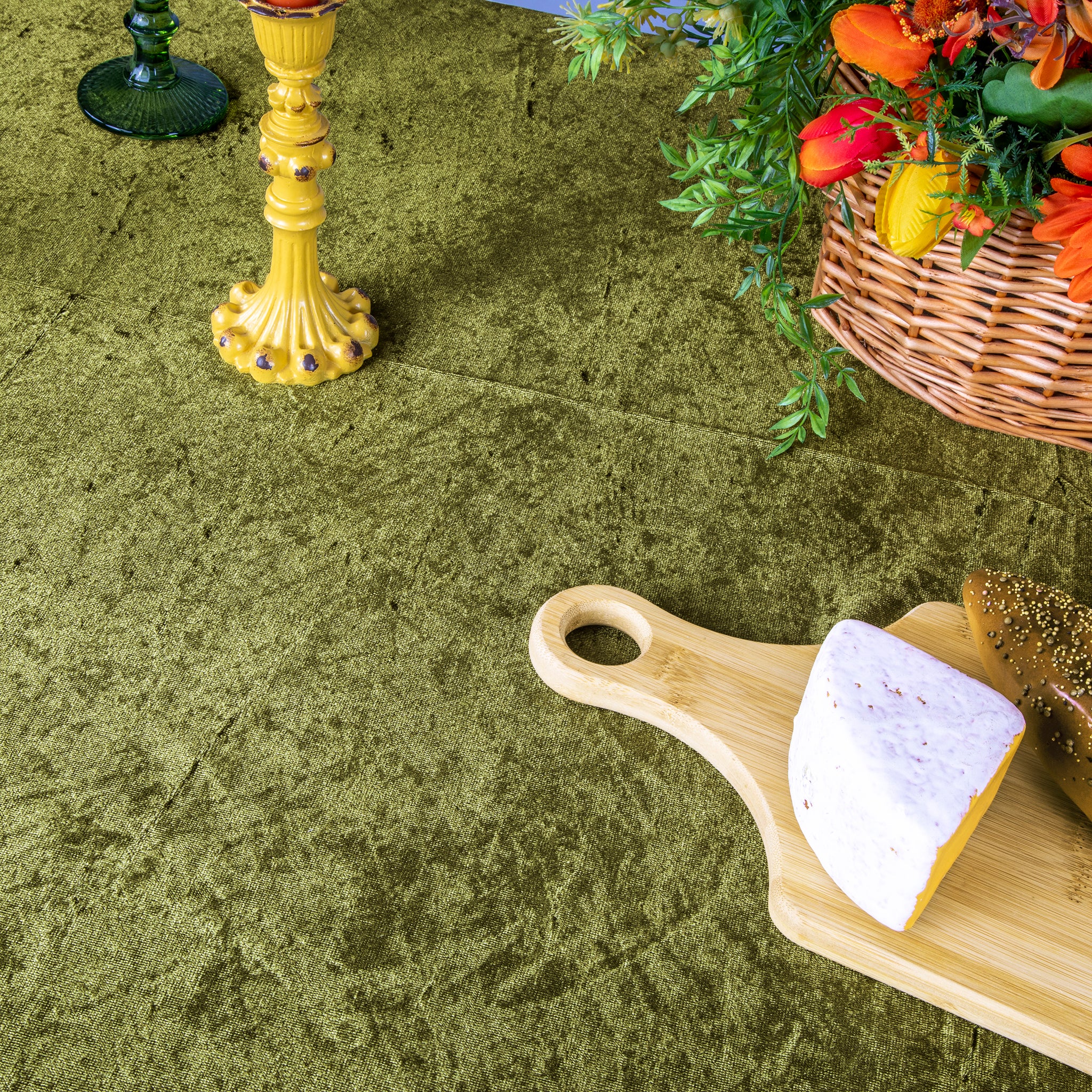 Velvet 90"x132" Rectangular Tablecloth - Olive Green - Image 3