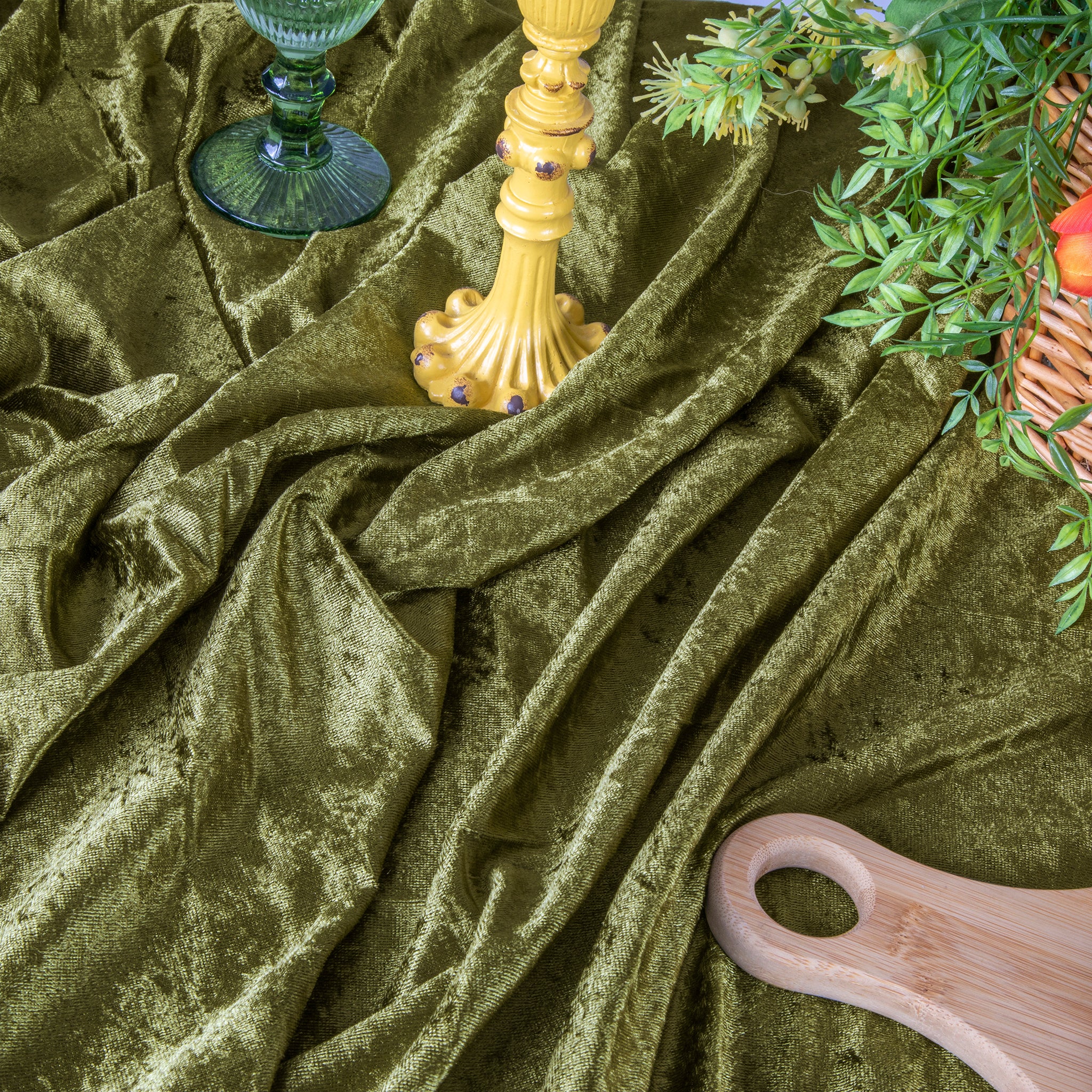 Velvet 90"x132" Rectangular Tablecloth - Olive Green - Image 4