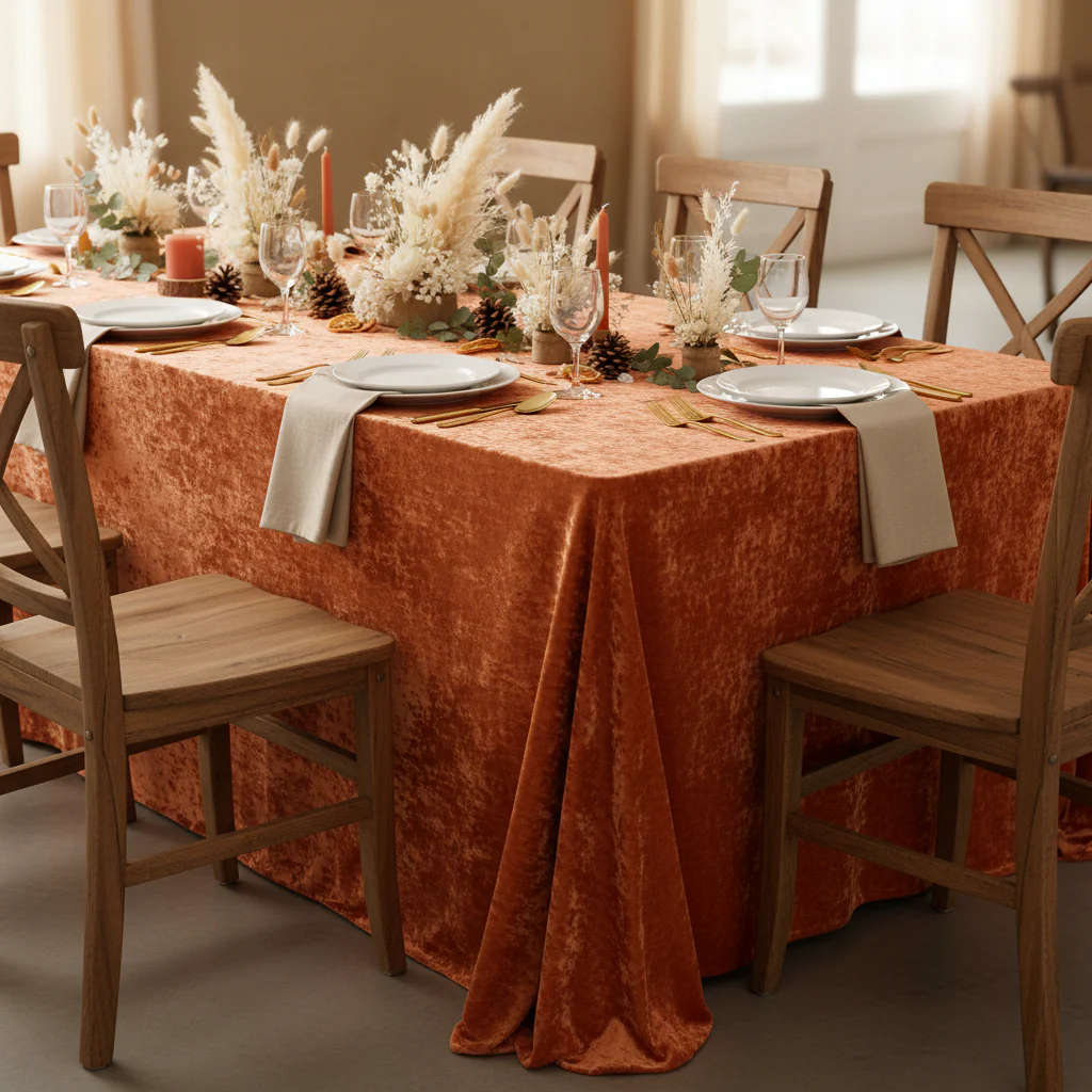 Velvet 90"x132" Rectangular Tablecloth - Orange - Image 2