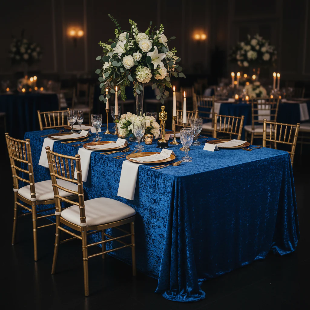 Velvet 90"x132" Rectangular Tablecloth - Royal Blue - Image 2