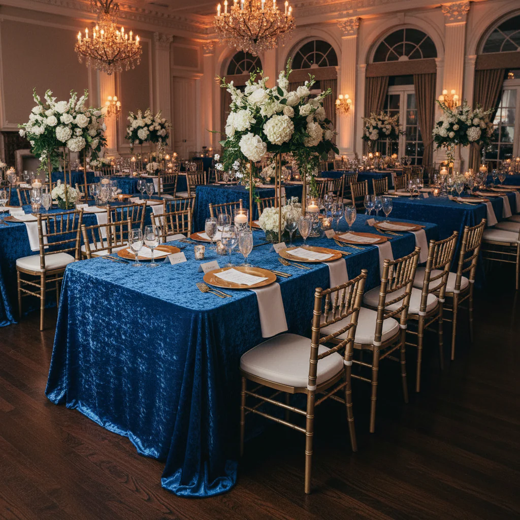 Velvet 90"x132" Rectangular Tablecloth - Royal Blue - Image 3