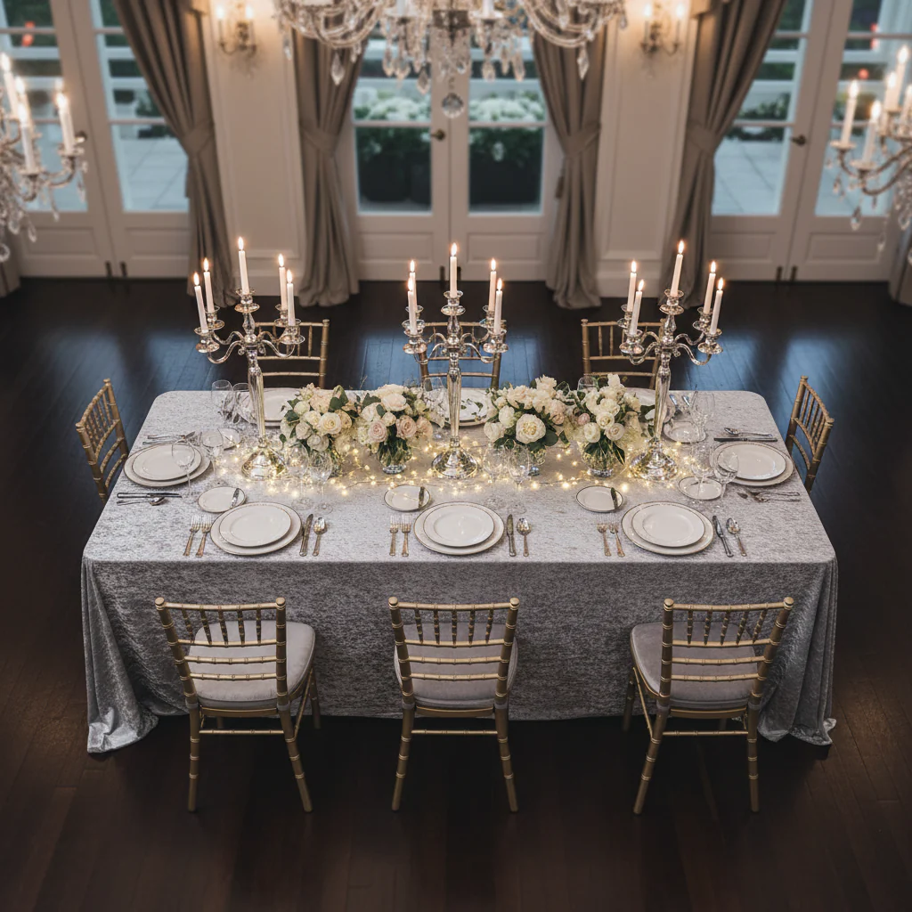 Velvet 90"x132" Rectangular Tablecloth - Silver - Image 3
