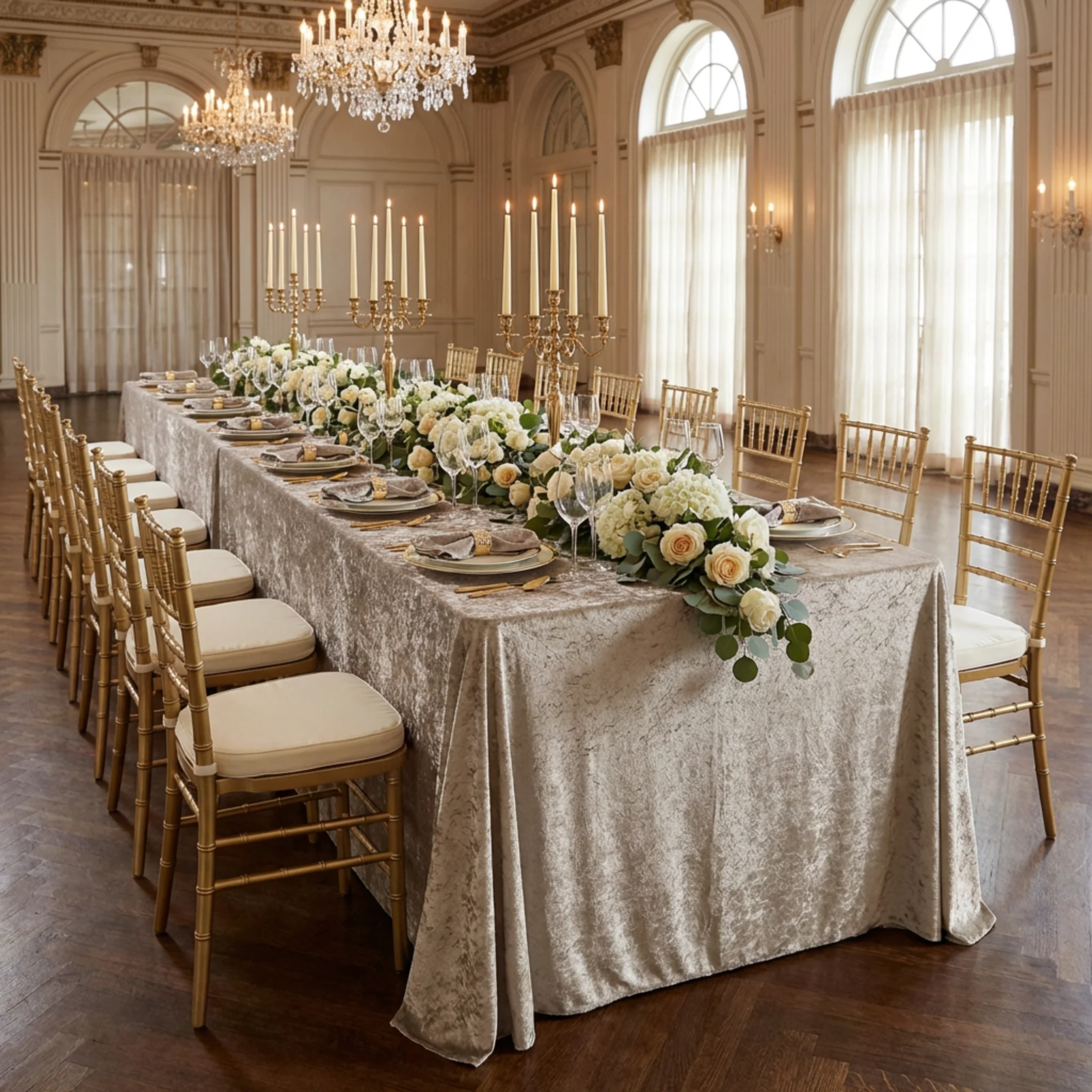 Velvet 90"x132" Rectangular Tablecloth - Taupe - Image 2
