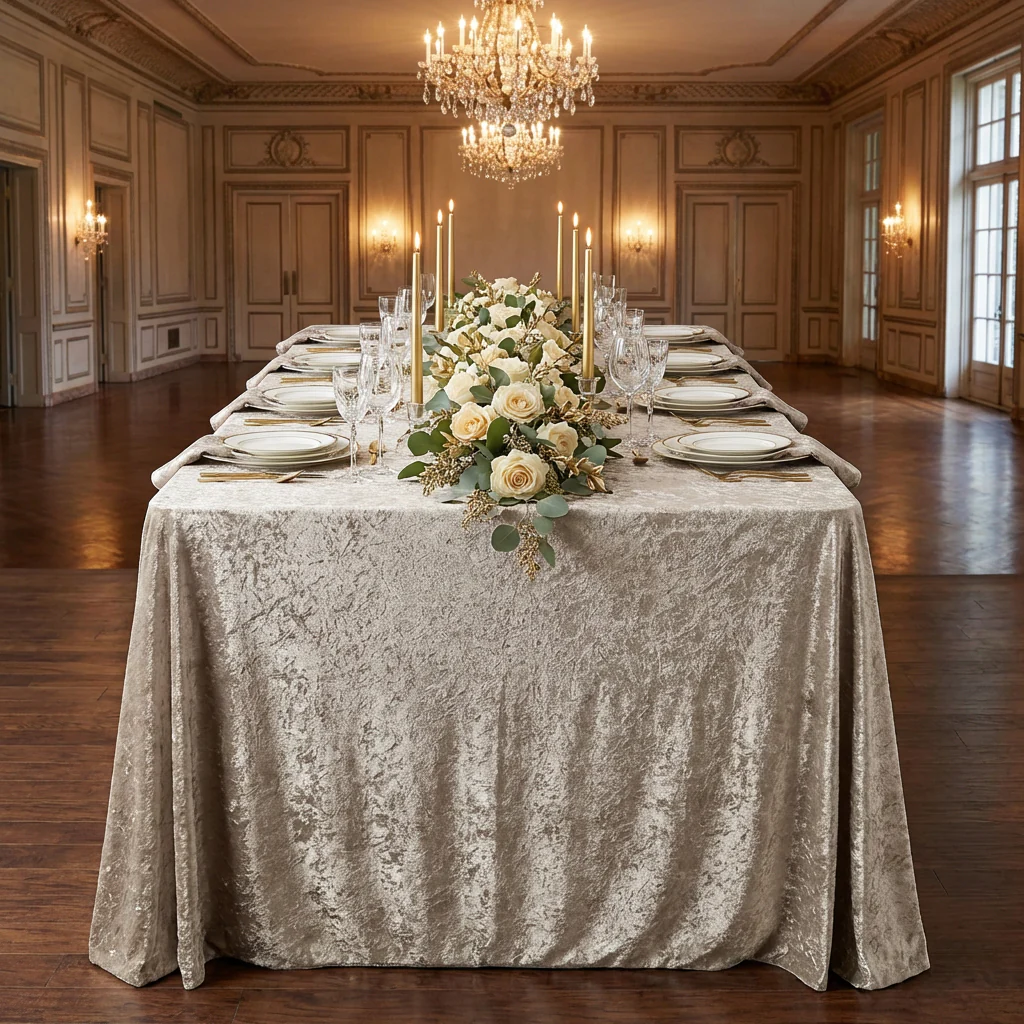 Velvet 90"x132" Rectangular Tablecloth - Taupe - Image 5
