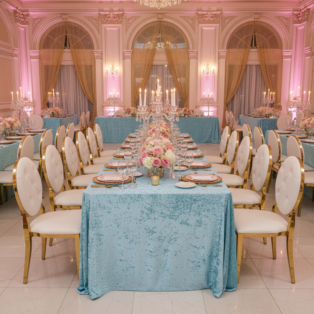 Velvet 90"x132" Rectangular Tablecloth - Baby Blue - Image 4