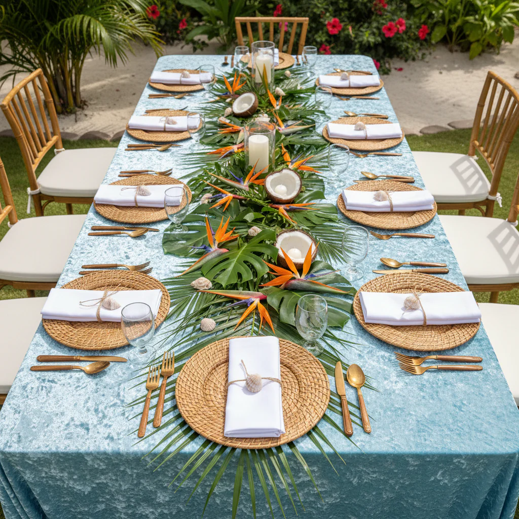Velvet 90"x132" Rectangular Tablecloth - Baby Blue - Image 6