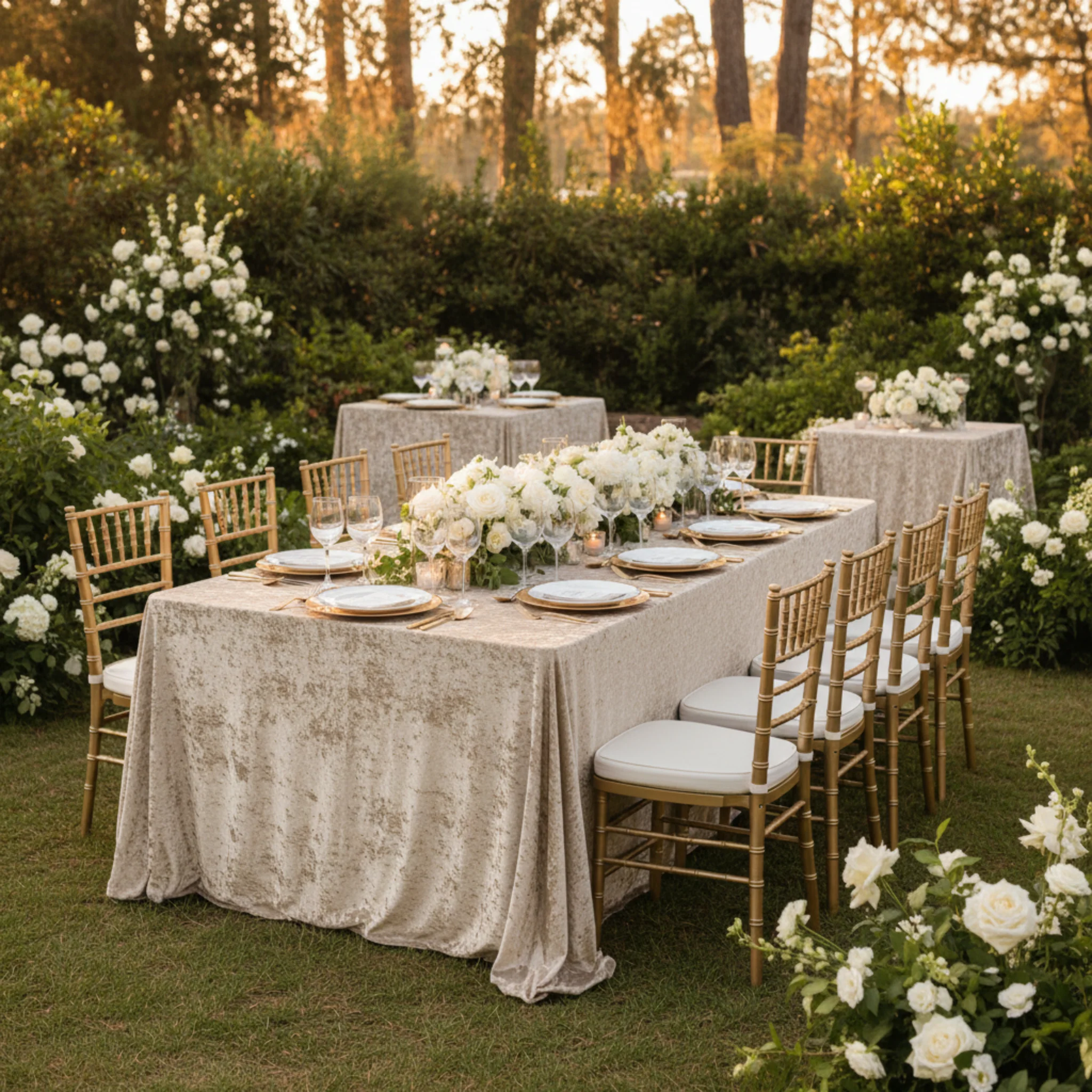 Velvet 90"x132" Rectangular Tablecloth - Beige - Image 5
