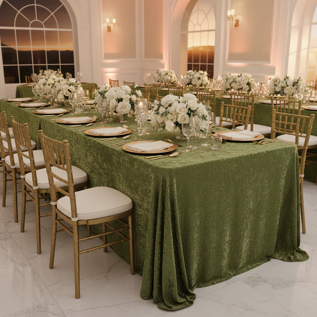 Velvet 90"x132" Rectangular Tablecloth - Dark Sage Green - Image 2