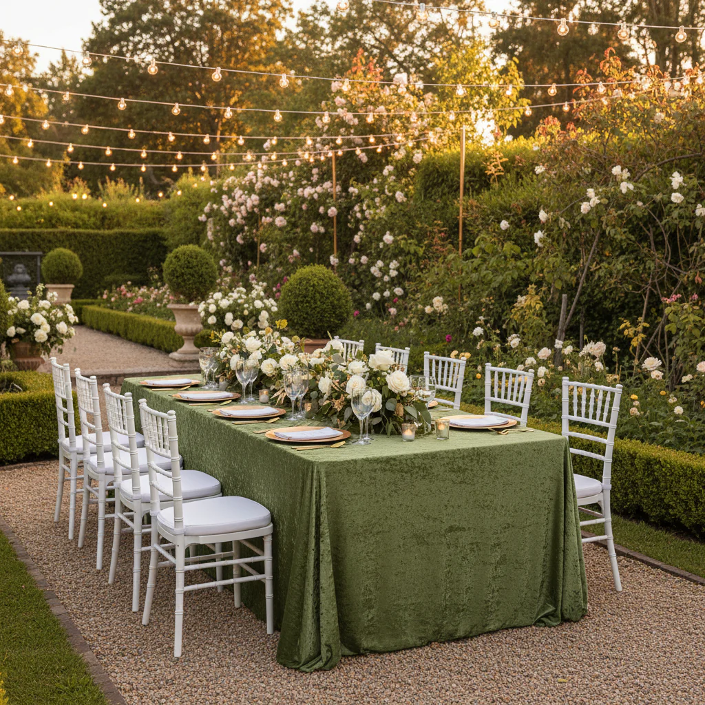 Velvet 90"x132" Rectangular Tablecloth - Dark Sage Green - Image 3