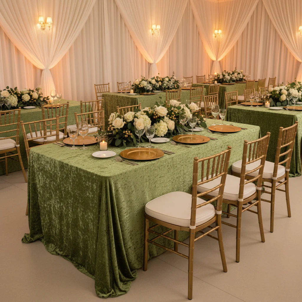 Velvet 90"x132" Rectangular Tablecloth - Dark Sage Green - Image 4