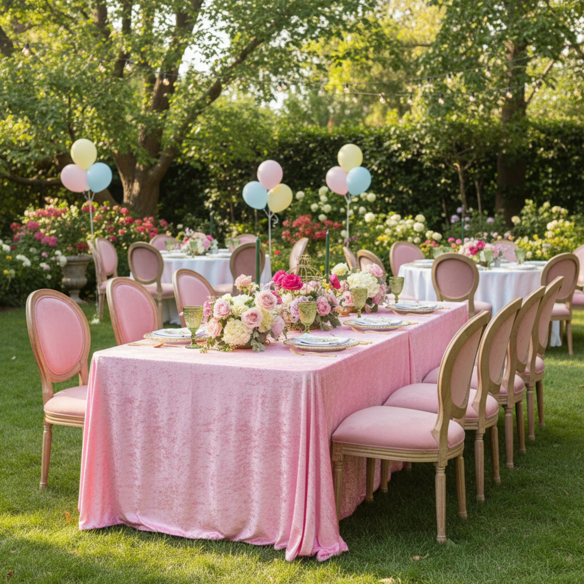Velvet 90"x156" Rectangular Tablecloth - Pink - Image 10