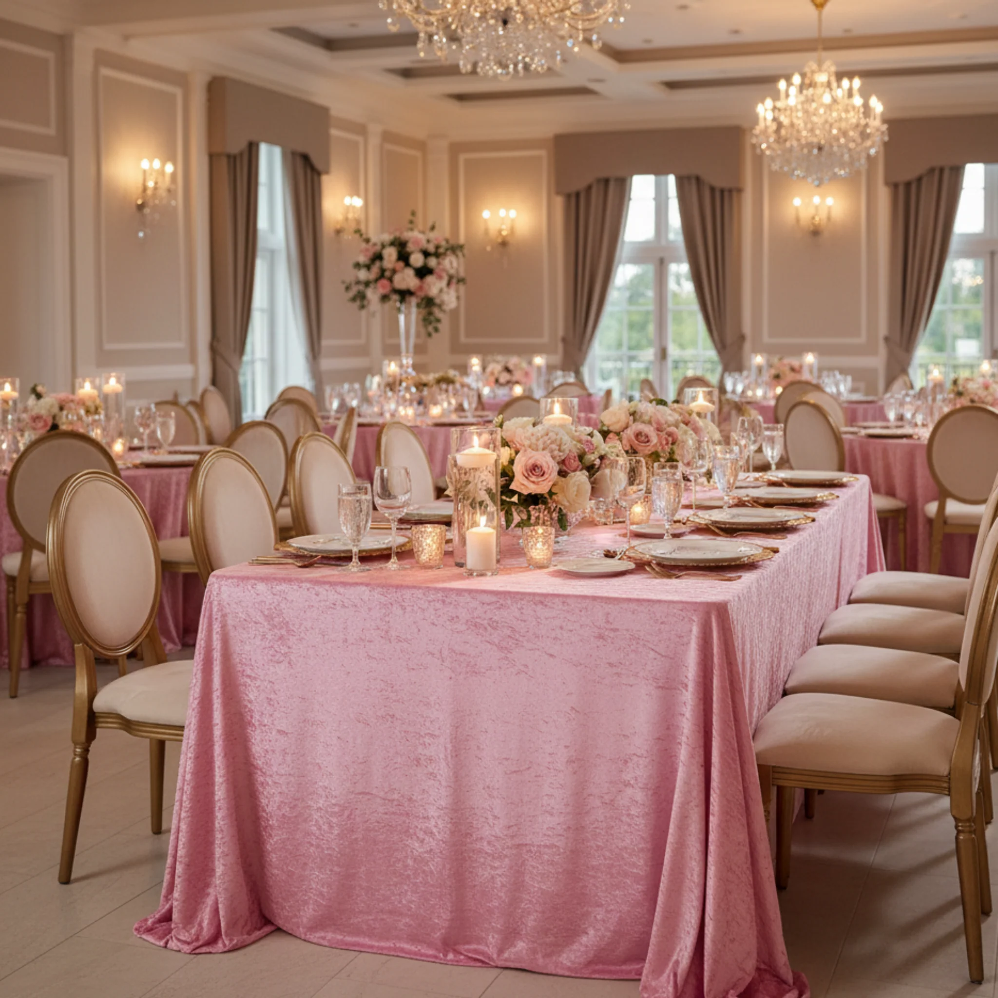 Velvet 90"x156" Rectangular Tablecloth - Pink - Image 11