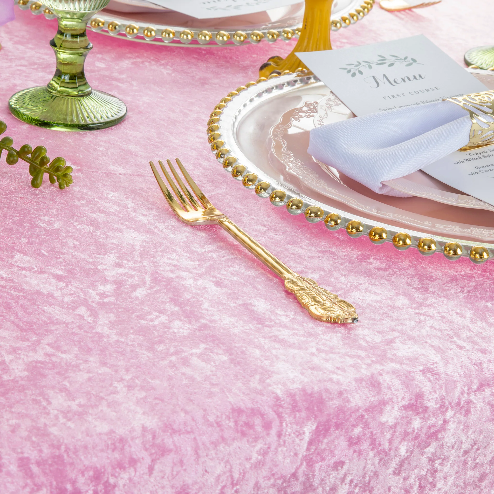 Velvet 90"x156" Rectangular Tablecloth - Pink - Image 2