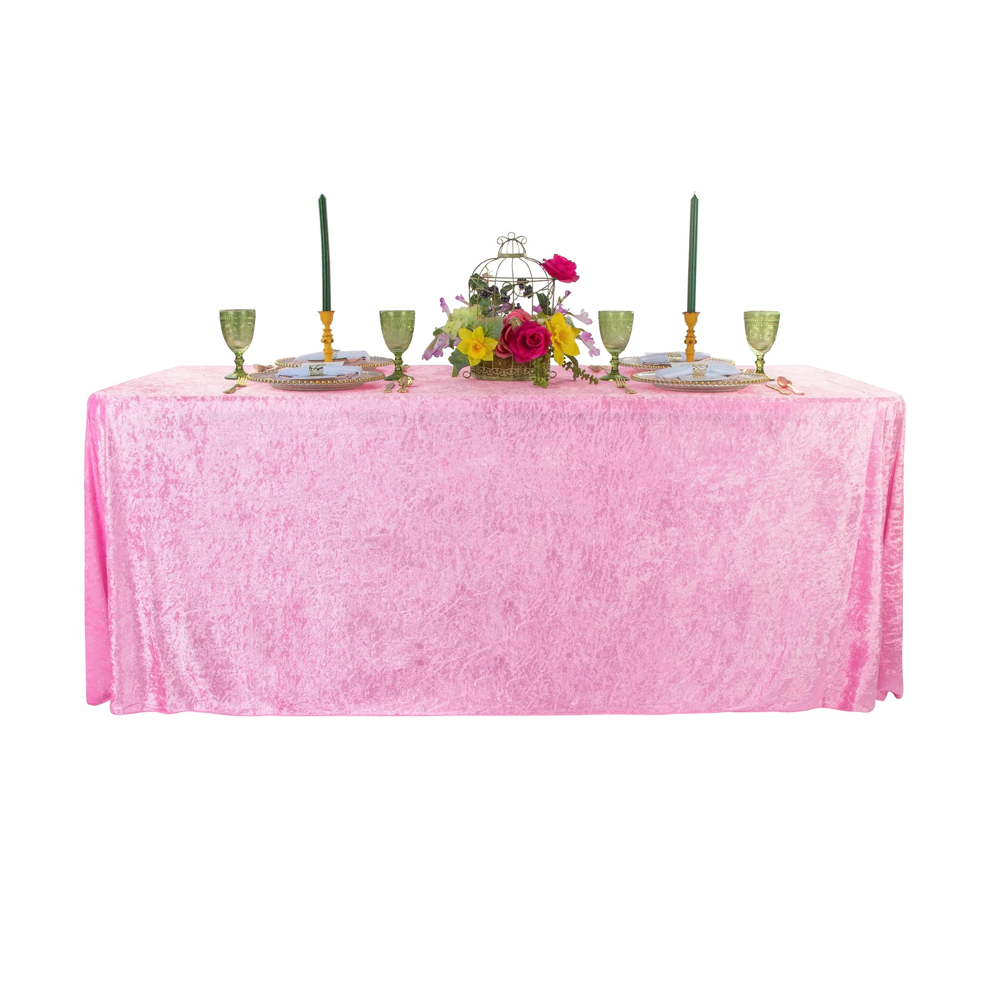 Velvet 90"x156" Rectangular Tablecloth - Pink - Image 4