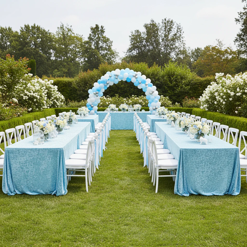 Velvet 90"x156" Rectangular Tablecloth - Baby Blue - Image 4