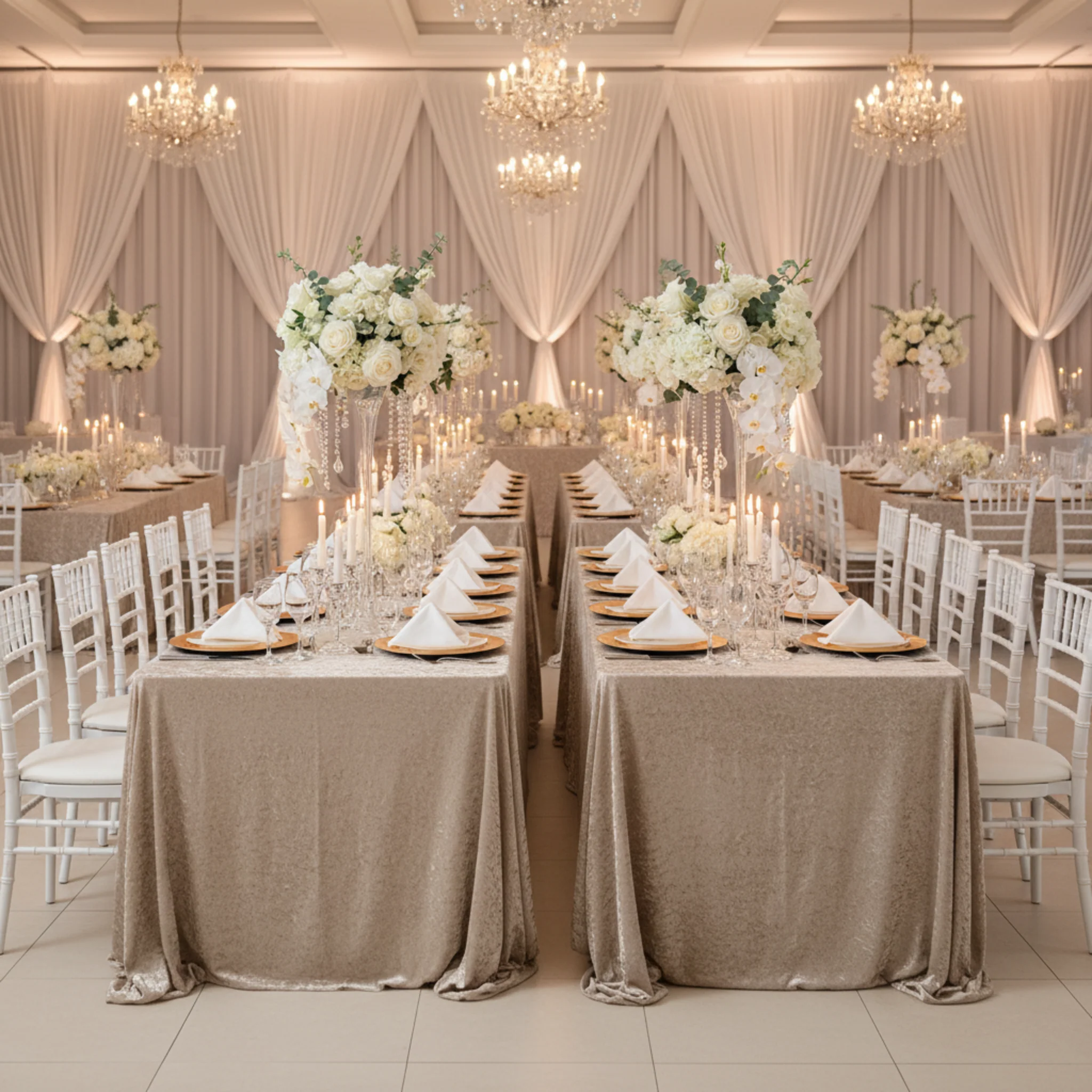 Velvet 90"x156" Rectangular Tablecloth - Beige - Image 5