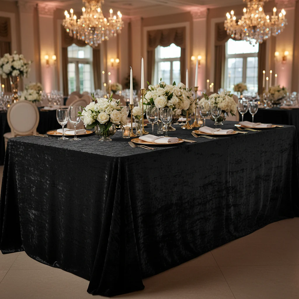 Velvet 90"x156" Rectangular Tablecloth - Black - Image 2