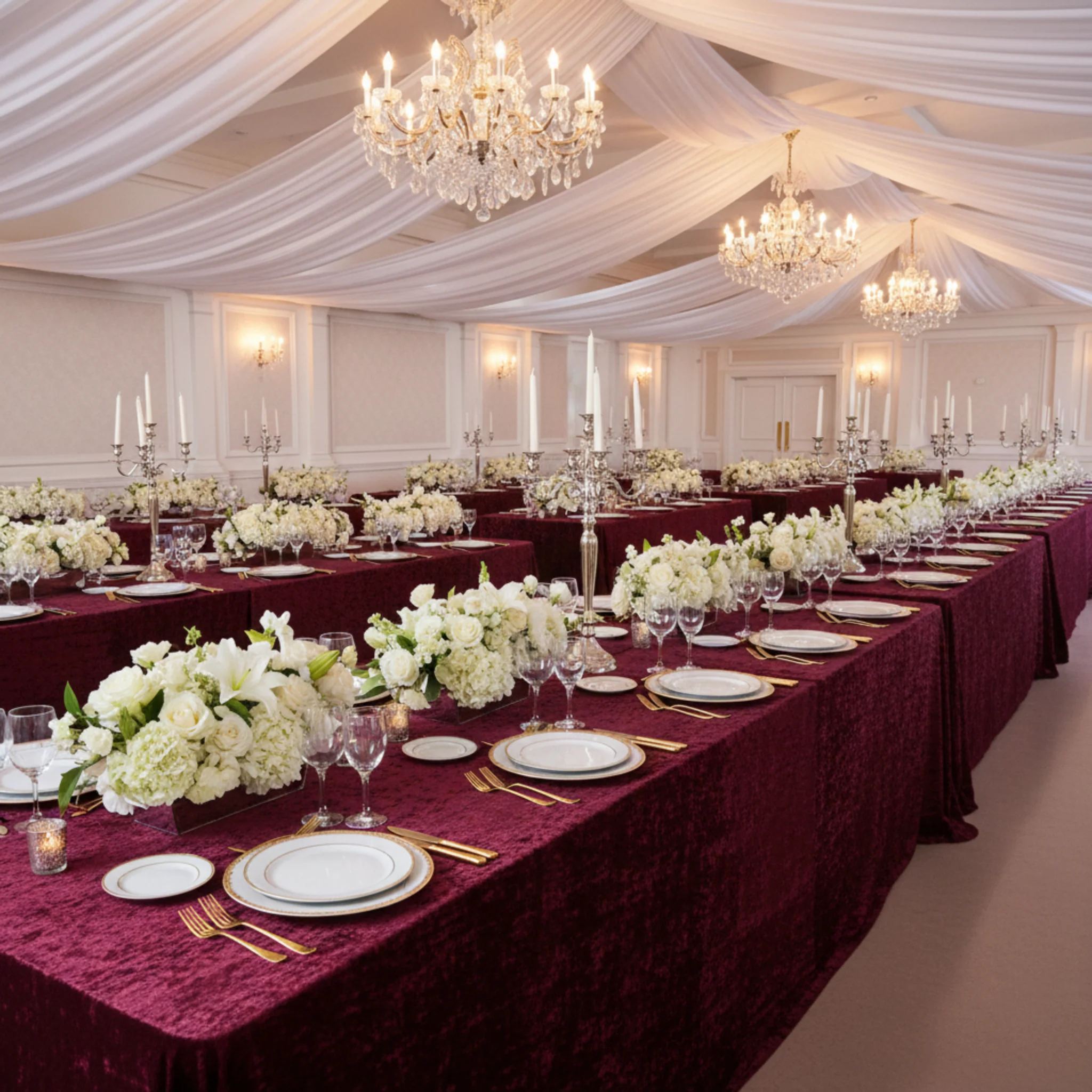 Velvet 90"x156" Rectangular Tablecloth - Burgundy - Image 3