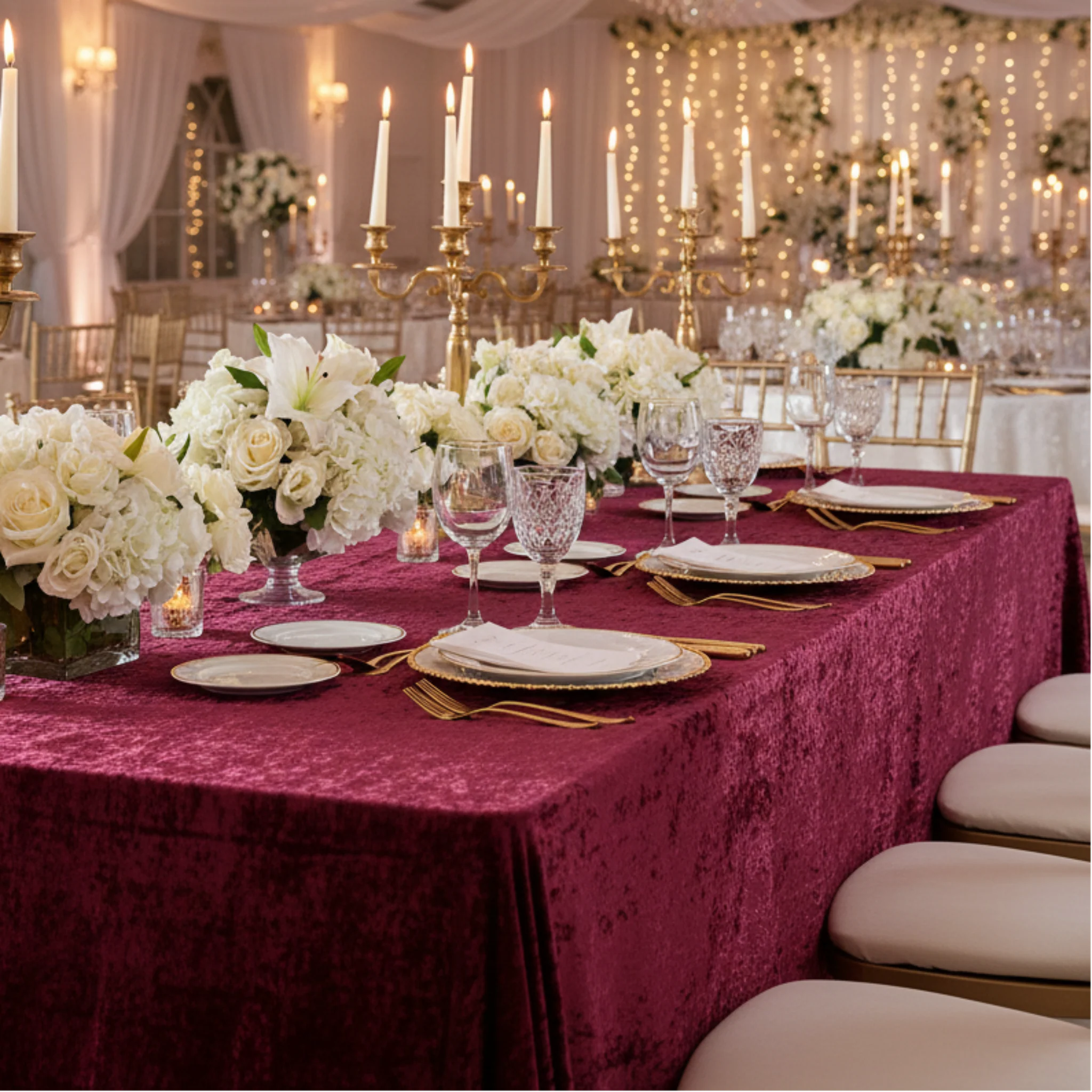 Velvet 90"x156" Rectangular Tablecloth - Burgundy - Image 4