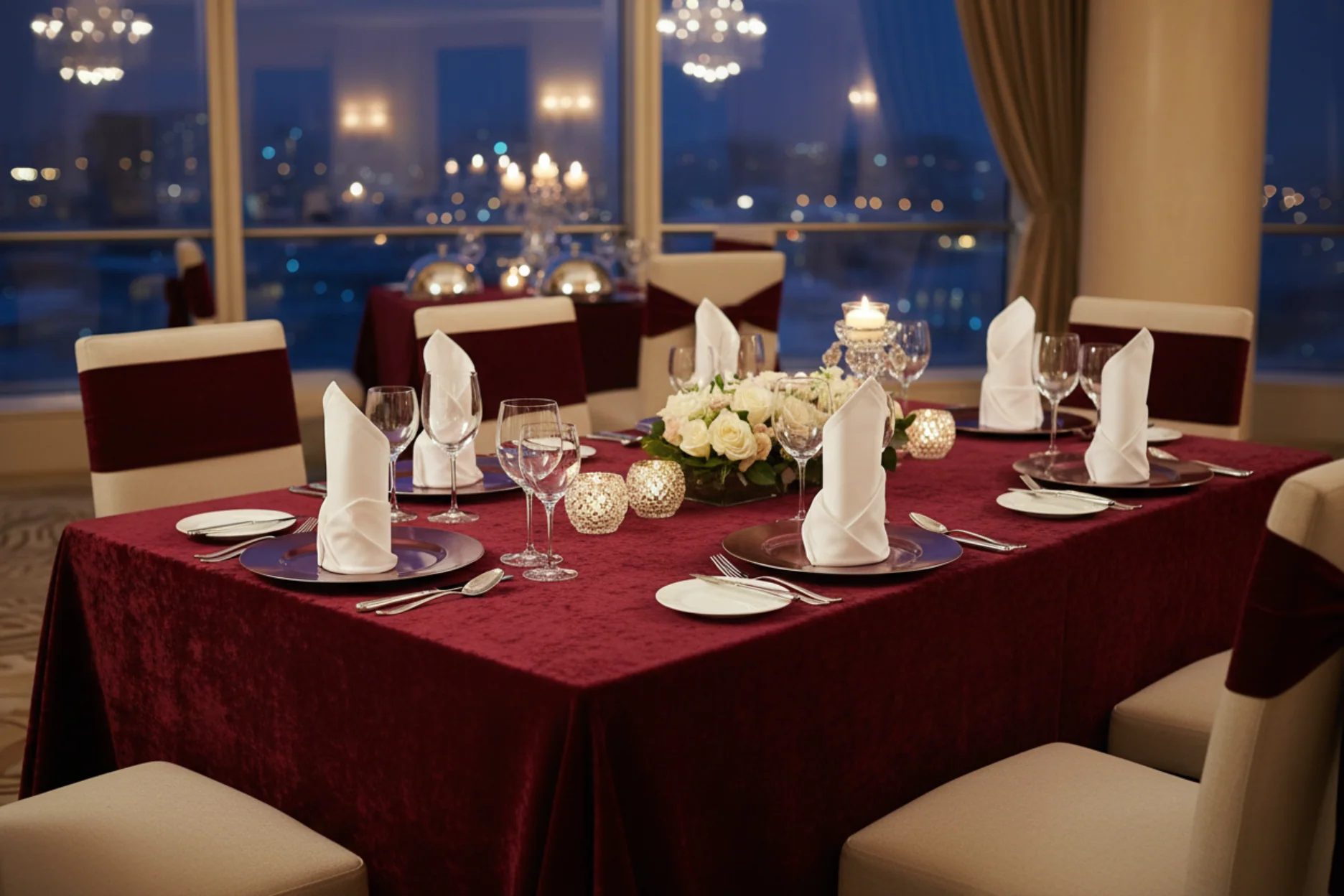 Velvet 90"x156" Rectangular Tablecloth - Cabernet - Image 3
