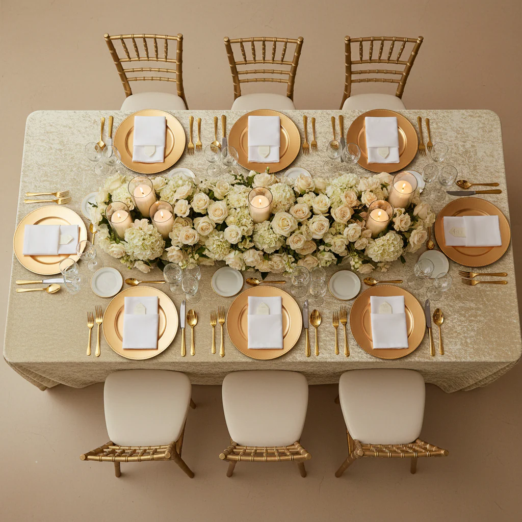 Velvet 90"x156" Rectangular Tablecloth - Champagne - Image 5